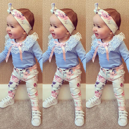 Baby Girl Fashion Clothing
 Floral Baby Girls Clothes Long Sleeve T shirt Lace Pants