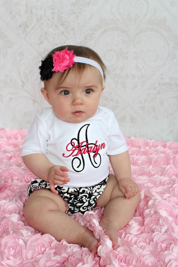 Baby Girl Fashion Clothing
 Items similar to Personalized Baby Girl Clothes Damask