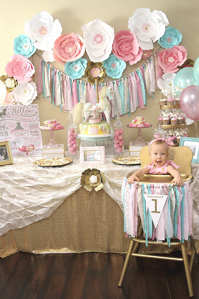 Baby Girl First Birthday Party Decorations
 A Pink & Gold Carousel 1st Birthday Party Party Ideas