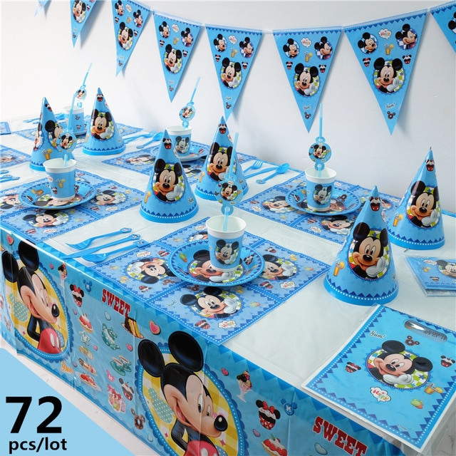 Baby Mickey Mouse Birthday Party
 72pcs Luxury Disney Mickey Mouse Theme baby shower Kids