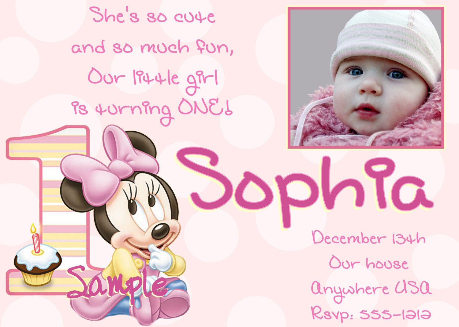 Baby Minnie Mouse 1st Birthday Invitations
 Minnie Mouse 1st Birthday Invitations Printable Digital File