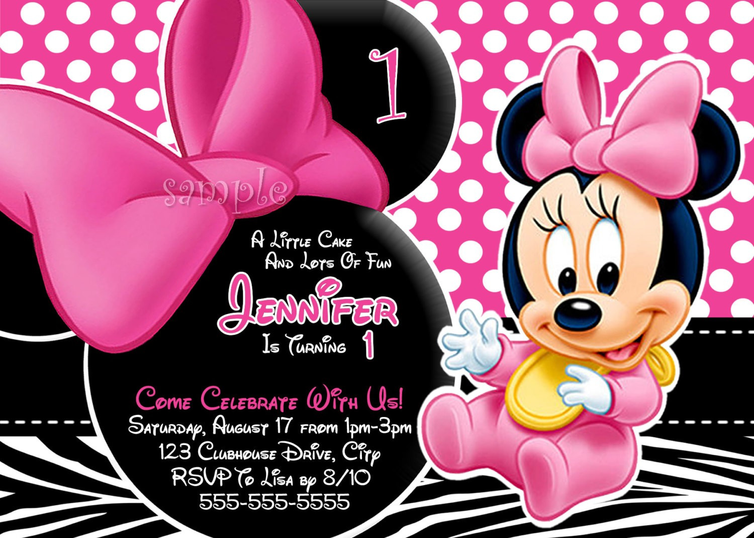 Baby Minnie Mouse 1st Birthday Invitations
 Personalized Minnie Mouse First Birthday Invitations