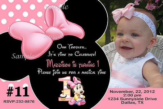 Baby Minnie Mouse 1st Birthday Invitations
 Baby Minnie Mouse primo invito pleanno con di