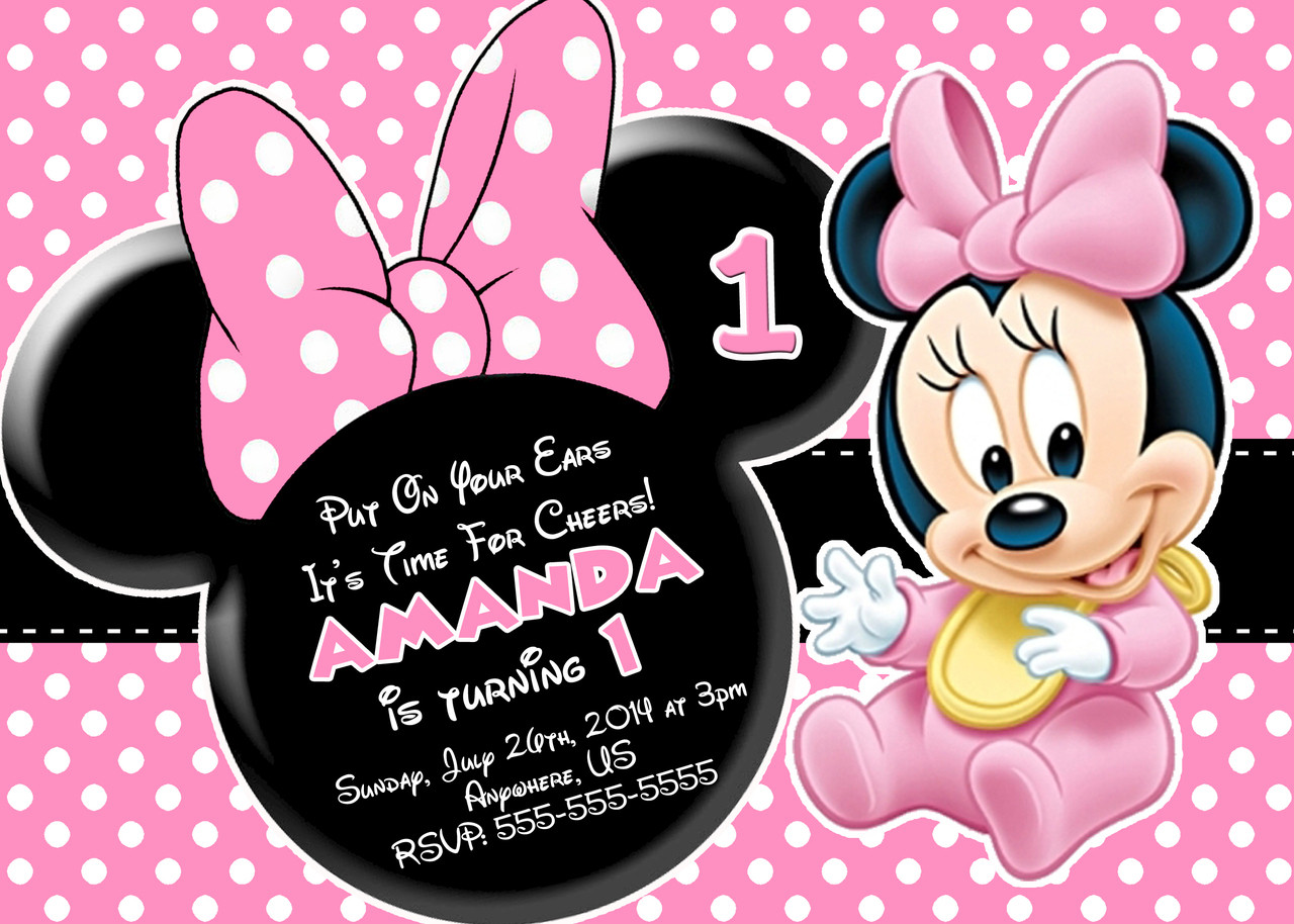 Baby Minnie Mouse 1st Birthday Invitations
 Minnie Mouse First Birthday Invitations