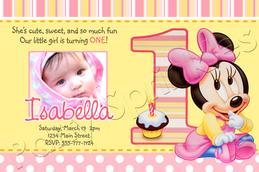 Baby Minnie Mouse 1st Birthday Invitations
 Baby Minnie 1st Birthday Invitations