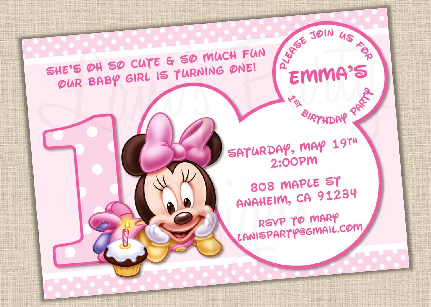 Baby Minnie Mouse 1st Birthday Invitations
 Baby Minnie Mouse 1st Birthday Invitations