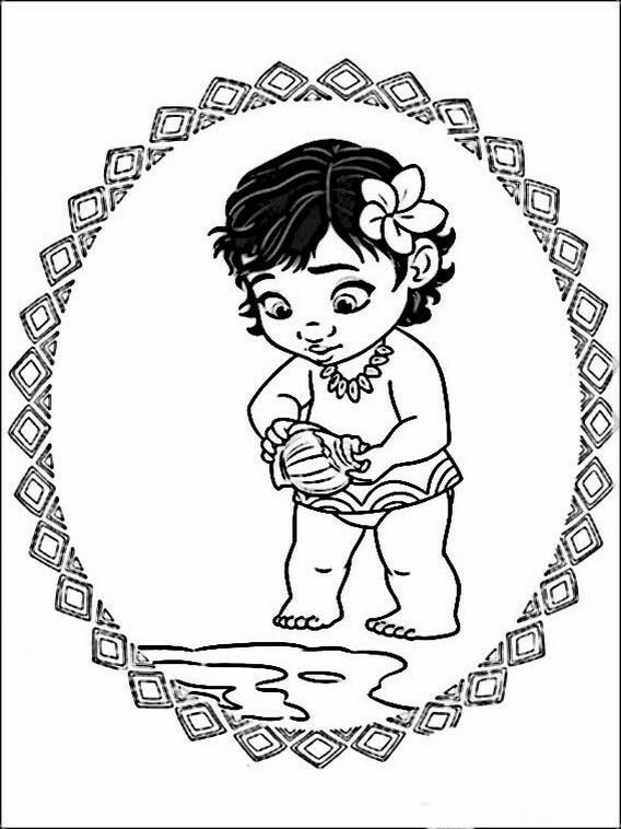 Baby Moana Coloring Pages
 Moana with a shell