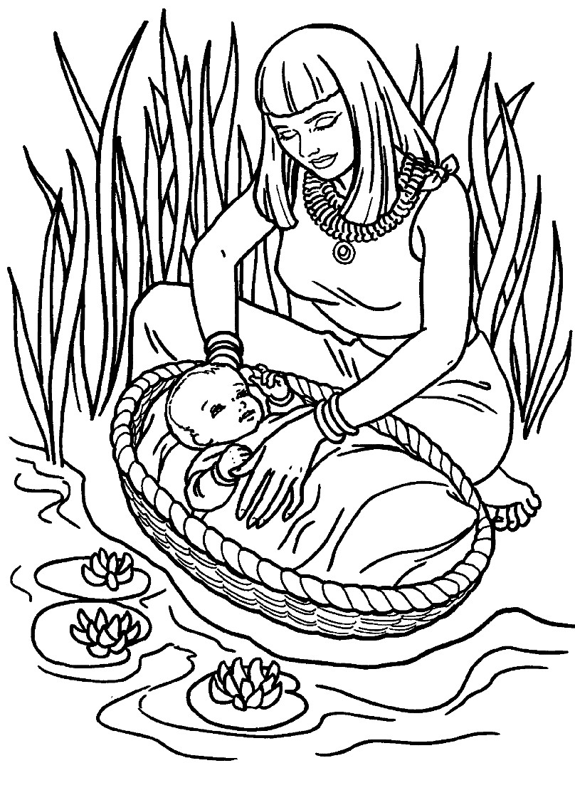 Baby Moses Coloring Sheet
 Cute Baby Moses With Mom Coloring Pages For Little Kids
