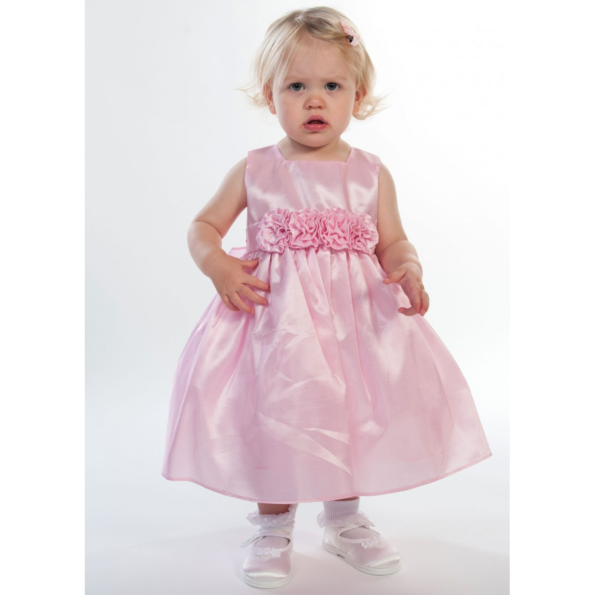 Baby Party Dresses
 Pink taffeta rose waist baby party dress 3 24 months