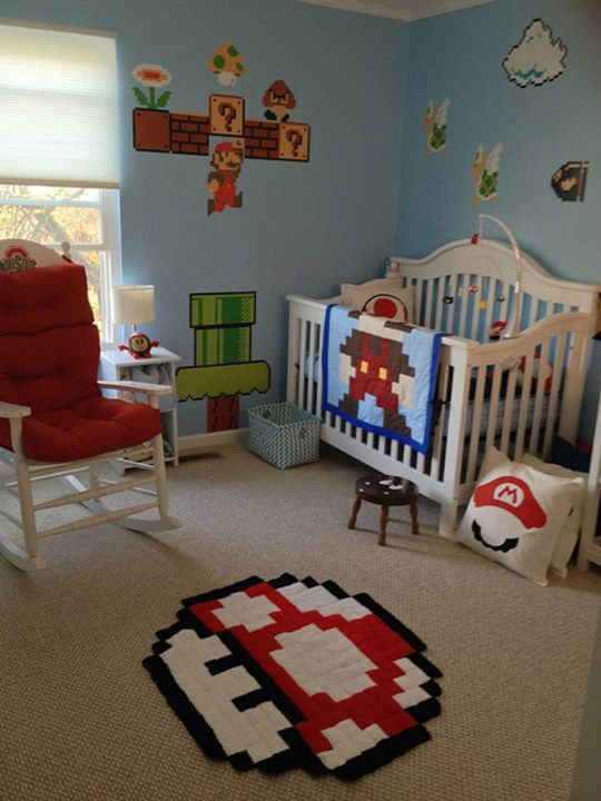Baby Room Decorating Games
 Super Mario Bros themed baby nursery Mario blanket