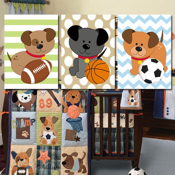 Baby Room Sports Decor
 DOGS Wall Art Puppy Sports Decor BABY BOY Nursery Decor