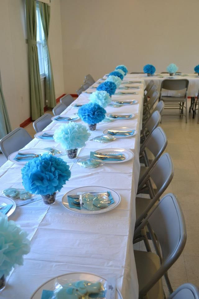 Baby Shower Decor Ideas For Tables
 My baby shower Love the blue table decor for a large