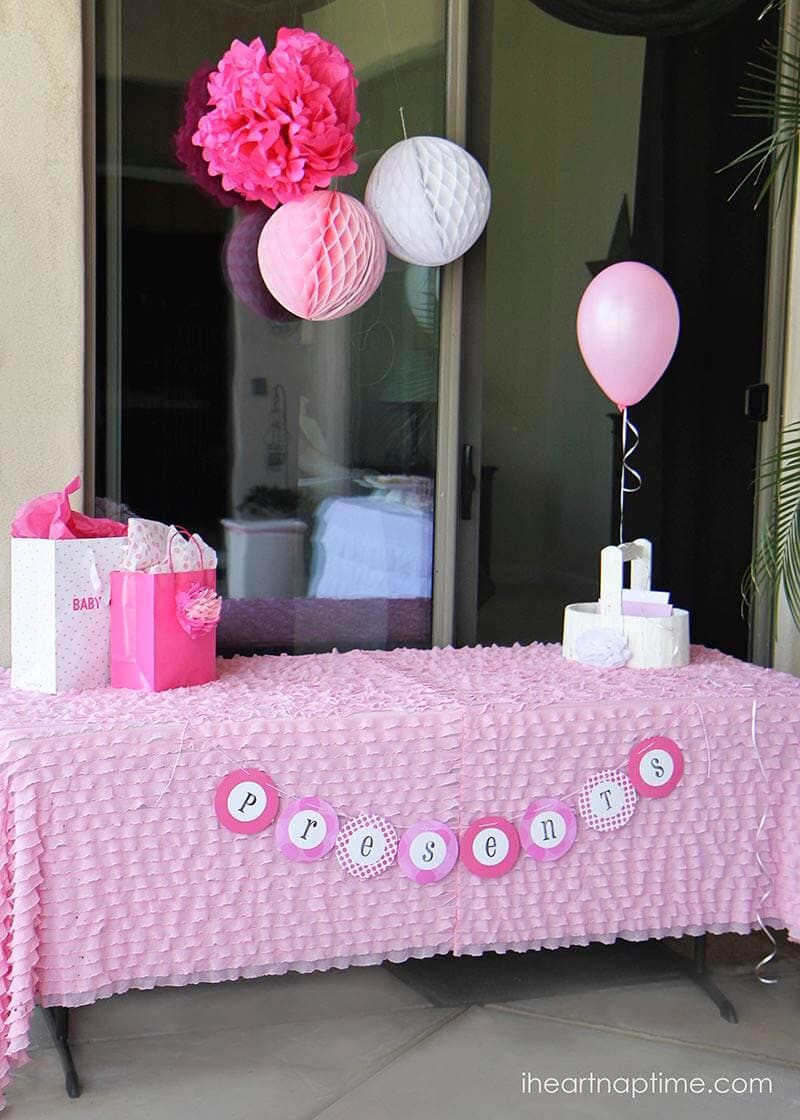 Baby Shower Decor Ideas For Tables
 Pink baby shower w printable baby shower games I Heart