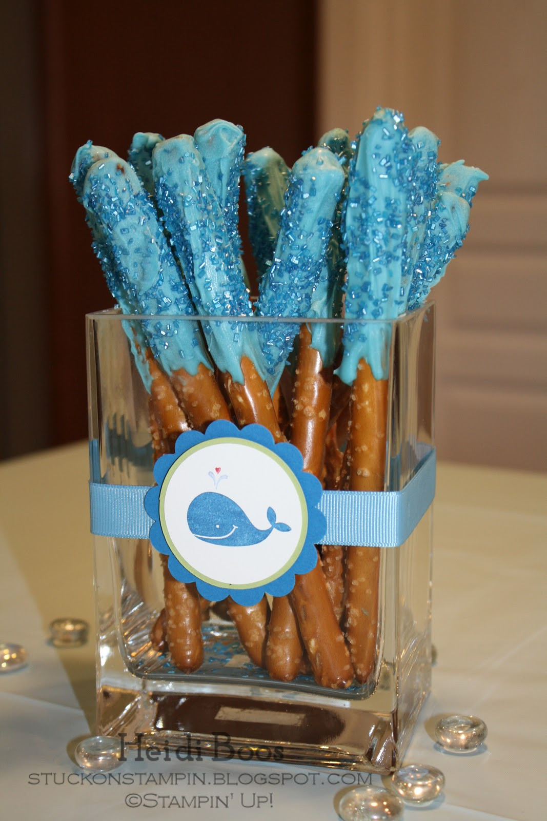 Baby Shower Pretzels
 Stuck on Stampin a whale of a baby shower