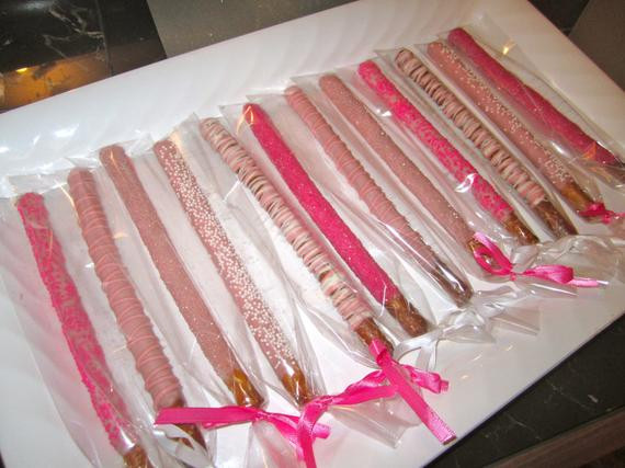 Baby Shower Pretzels
 Items similar to Chocolate covered pretzel rods pink baby