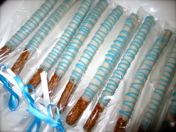 Baby Shower Pretzels
 Items similar to Chocolate covered pretzel rods Blue and