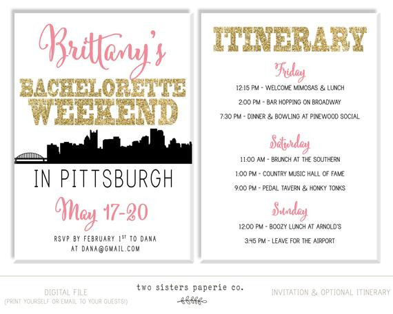 Bachelorette Party Ideas In Pittsburgh
 PITTSBURGH Bachelorette Party Invitation and Itinerary