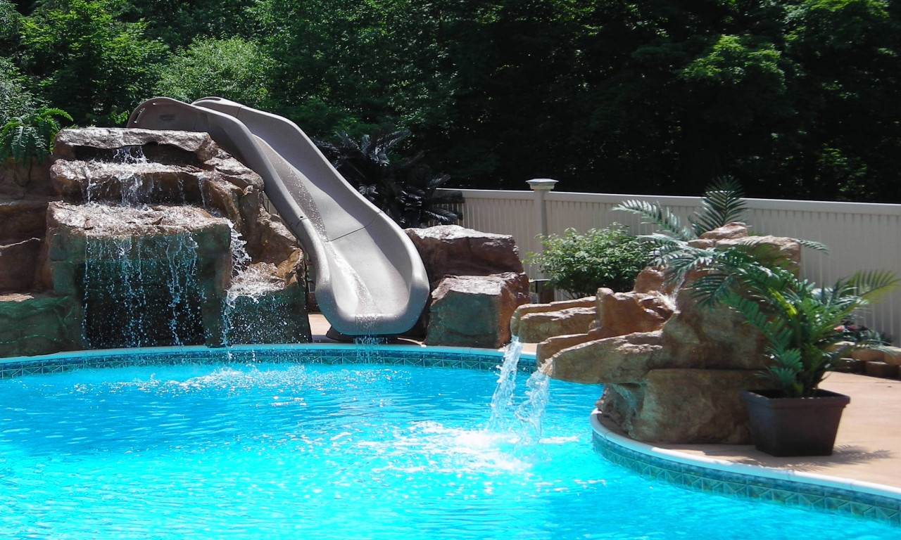Backyard Pool Superstore Coupons
 Waterfalls in backyard pool slides for inground pools