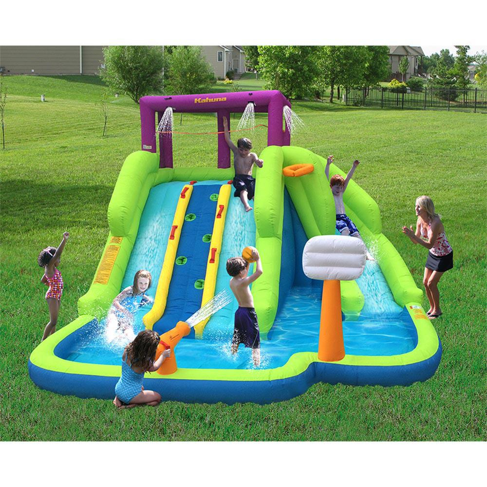 Backyard Pool Water Slide
 Kahuna Triple Blast Outdoor Inflatable Splash Pool