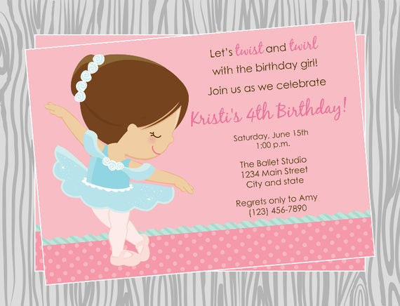 Ballerina Birthday Invitations
 Items similar to DIY Girl Ballerina Birthday Invitation