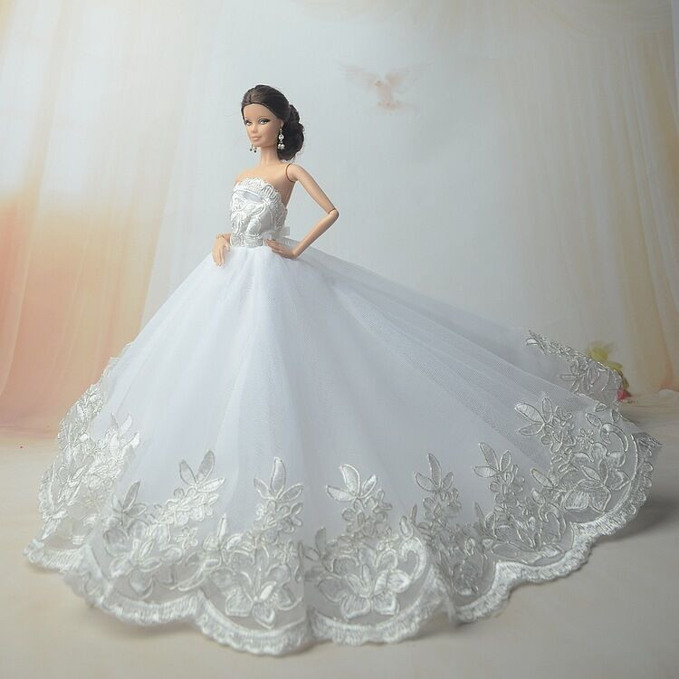 Barbie Wedding Dress
 White Fashion Royalty Princess Dress Clothes Gown for