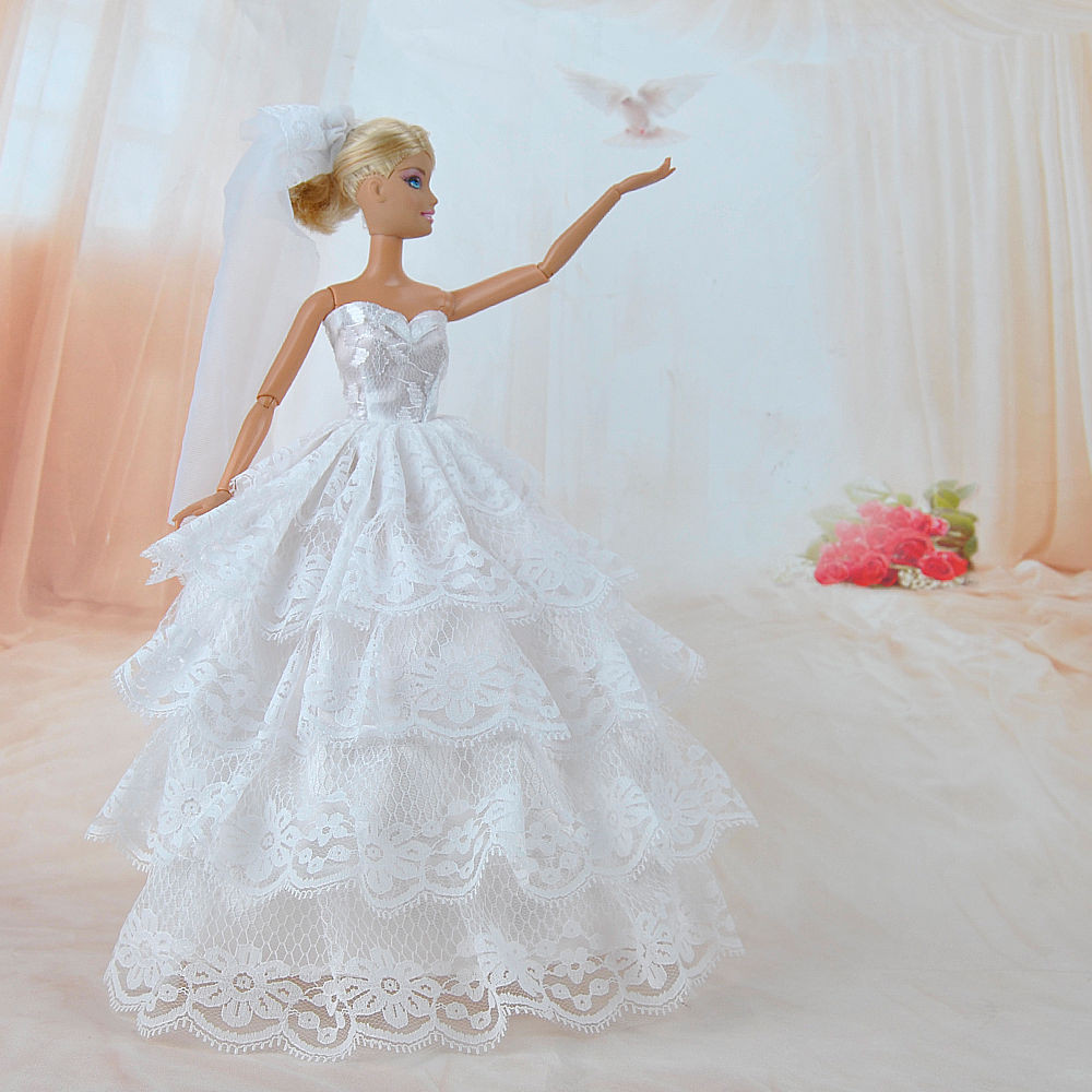 Barbie Wedding Dress
 Handmade Princess Wedding Party Dress Clothes Gown With