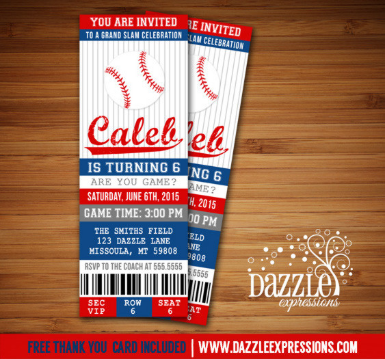 Baseball Ticket Birthday Invitations
 Printable Baseball Birthday Invitation Sports Ticket