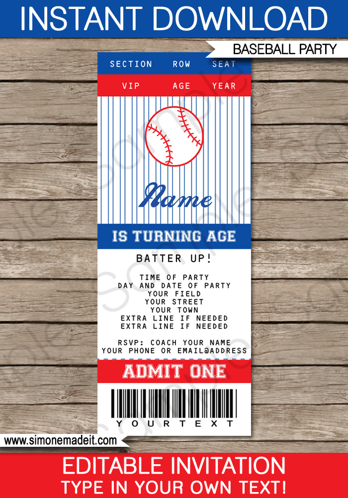 Baseball Ticket Birthday Invitations
 Baseball Ticket Invitation Template