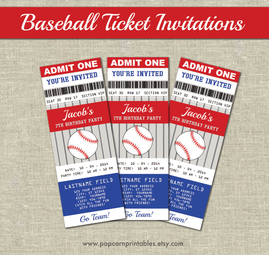 Baseball Ticket Birthday Invitations
 Baseball Ticket Invitations Printables Editable Text PDF