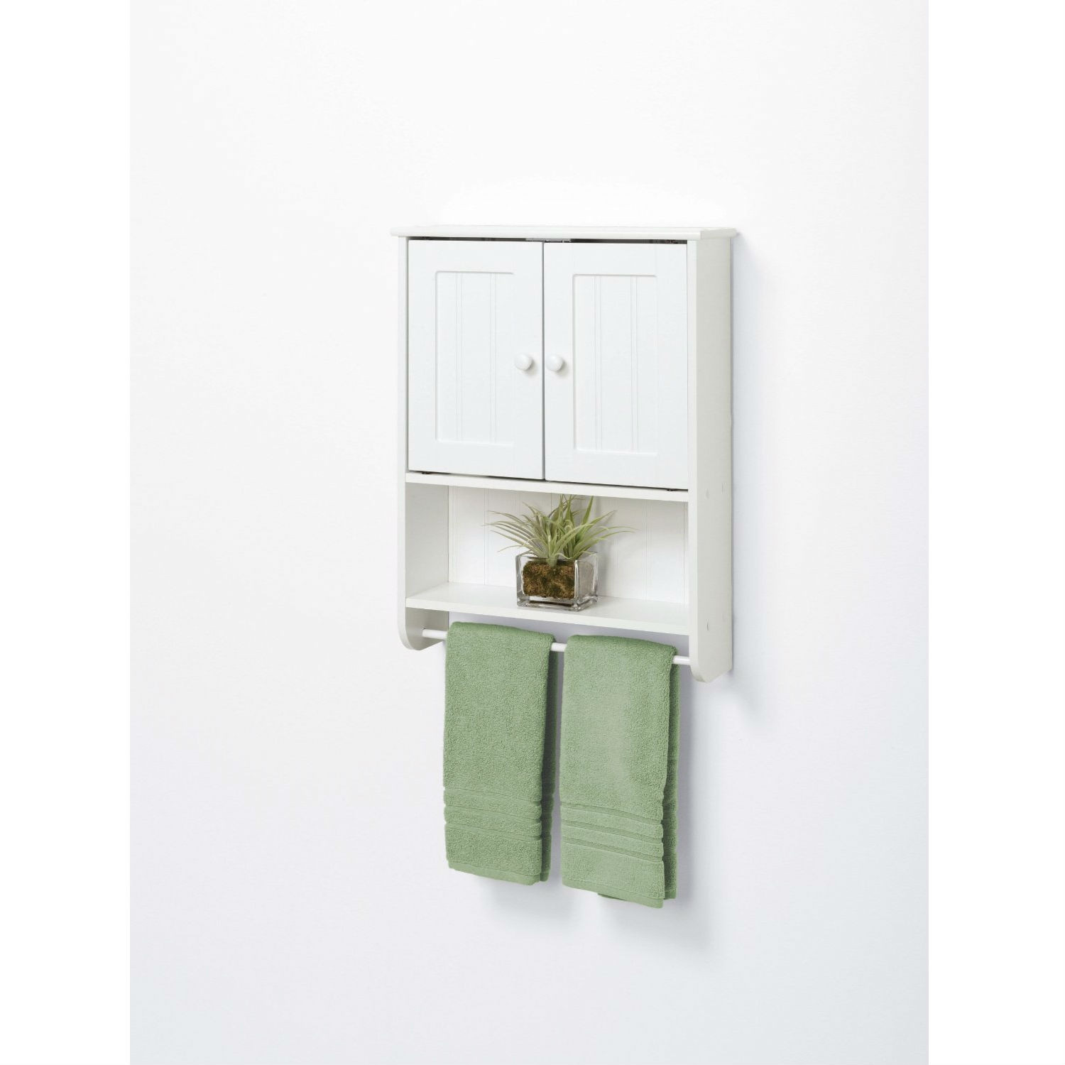 Bathroom Cabinet With Towel Rack
 Wall Mount Bathroom Cabinet with Towel Bar in White Finish