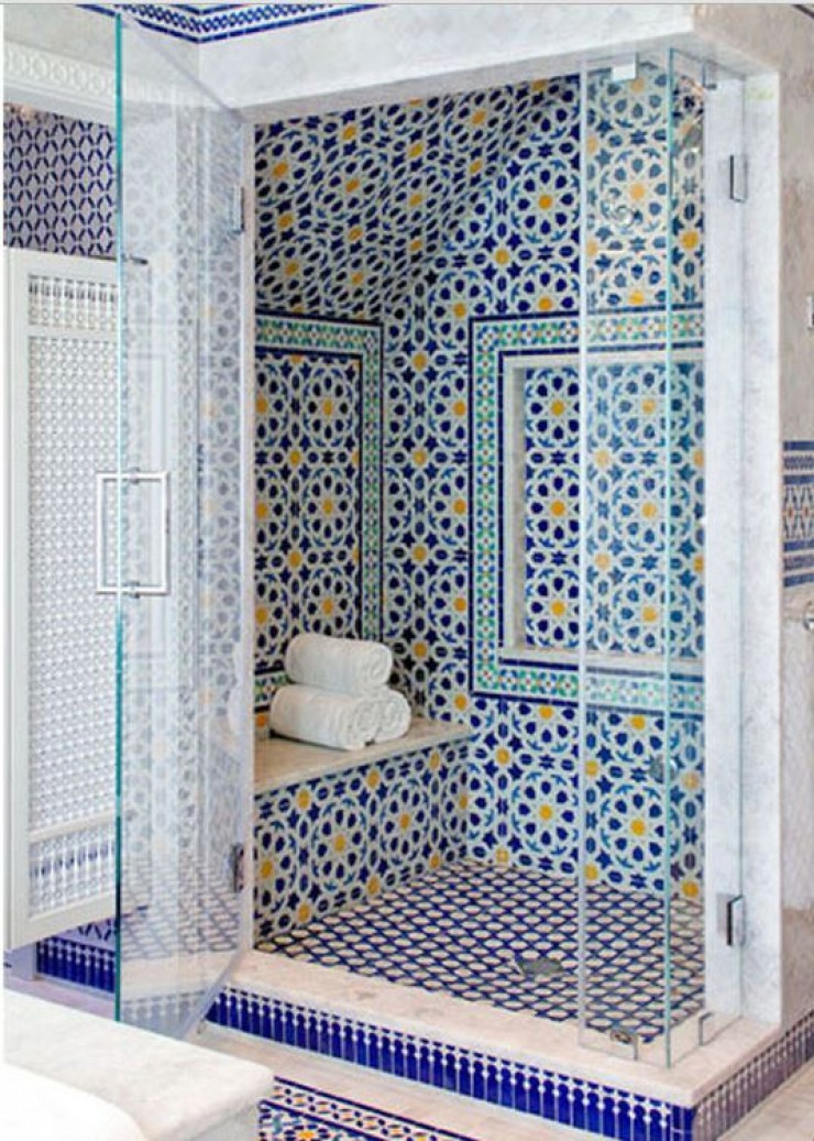 Bathroom Mosaic Tile
 Blue Moroccan Mosaic Tile Bathroom in Cape Cod