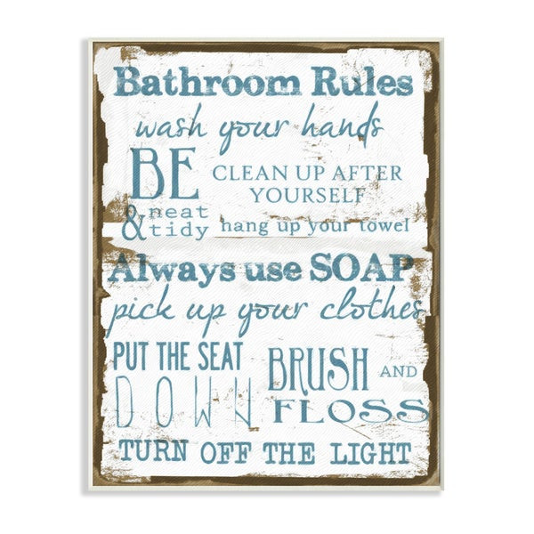 Bathroom Rules Wall Art
 Shop Stupell Brown and Blue Classic Bathroom Rules Wall