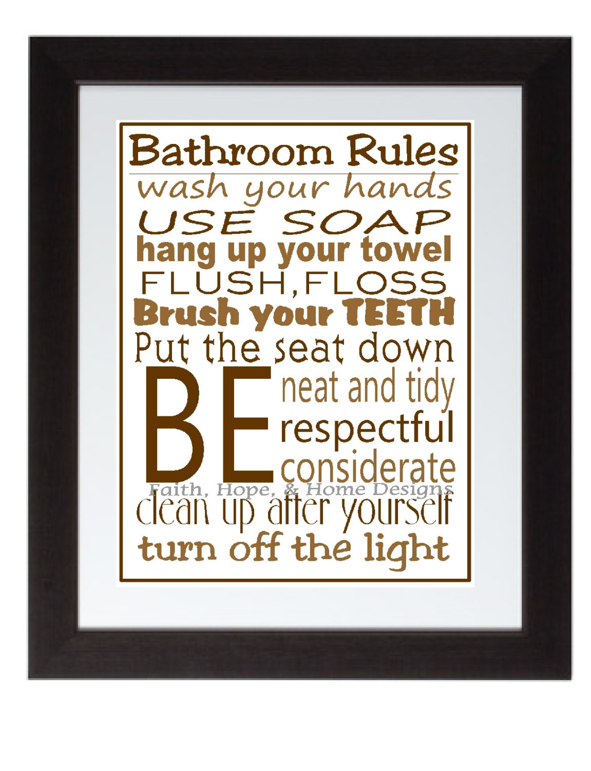 Bathroom Rules Wall Art
 Brown Bathroom Rules Wall Art Poster 8x10 Digital Art