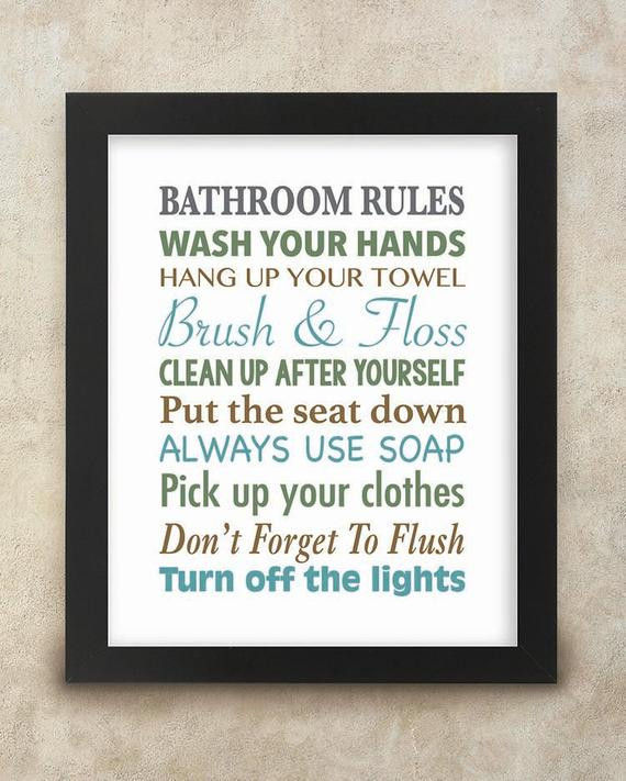 Bathroom Rules Wall Art
 Bathroom Rules wall art 8x10 digital print Kids Bathroom