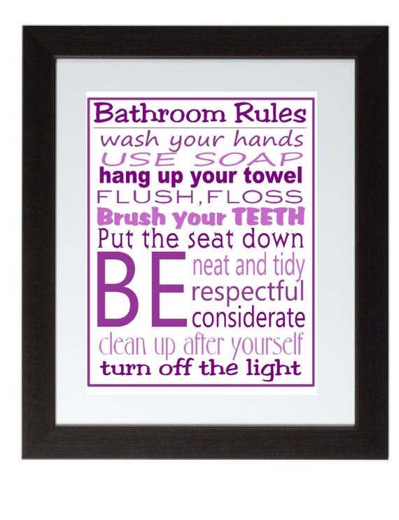 Bathroom Rules Wall Art
 Purple Bathroom Rules Wall Art Poster 8x10 by FaithHopeNHome