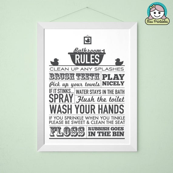 Bathroom Rules Wall Art
 Bathroom Rules printable poster wall art