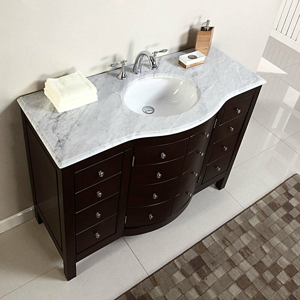 Bathroom Single Sink Vanity Cabinet
 48" Single Sink White Marble Top Bathroom Vanity Cabinet