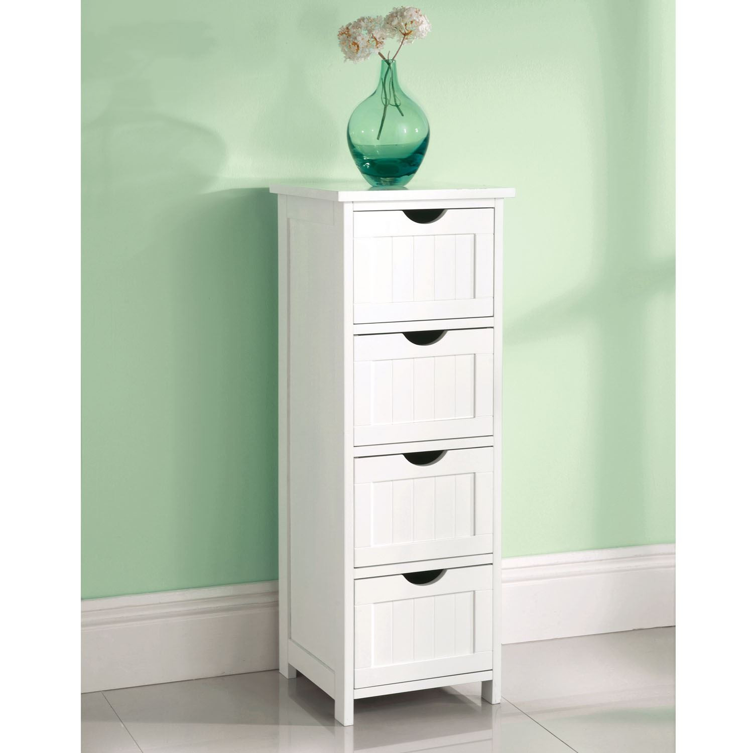 Bathroom Storage Cabinet With Drawers
 White Wooden 4 Drawer Free Standing Bathroom Cabinet