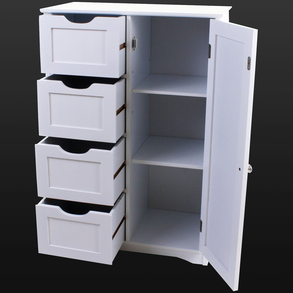 Bathroom Storage Cabinet With Drawers
 4 Drawer Bathroom Cabinet Storage Unit Wooden Chest