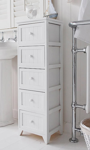 Bathroom Storage Cabinet With Drawers
 Free standing slim bathroom cabinet with 5 drawers White