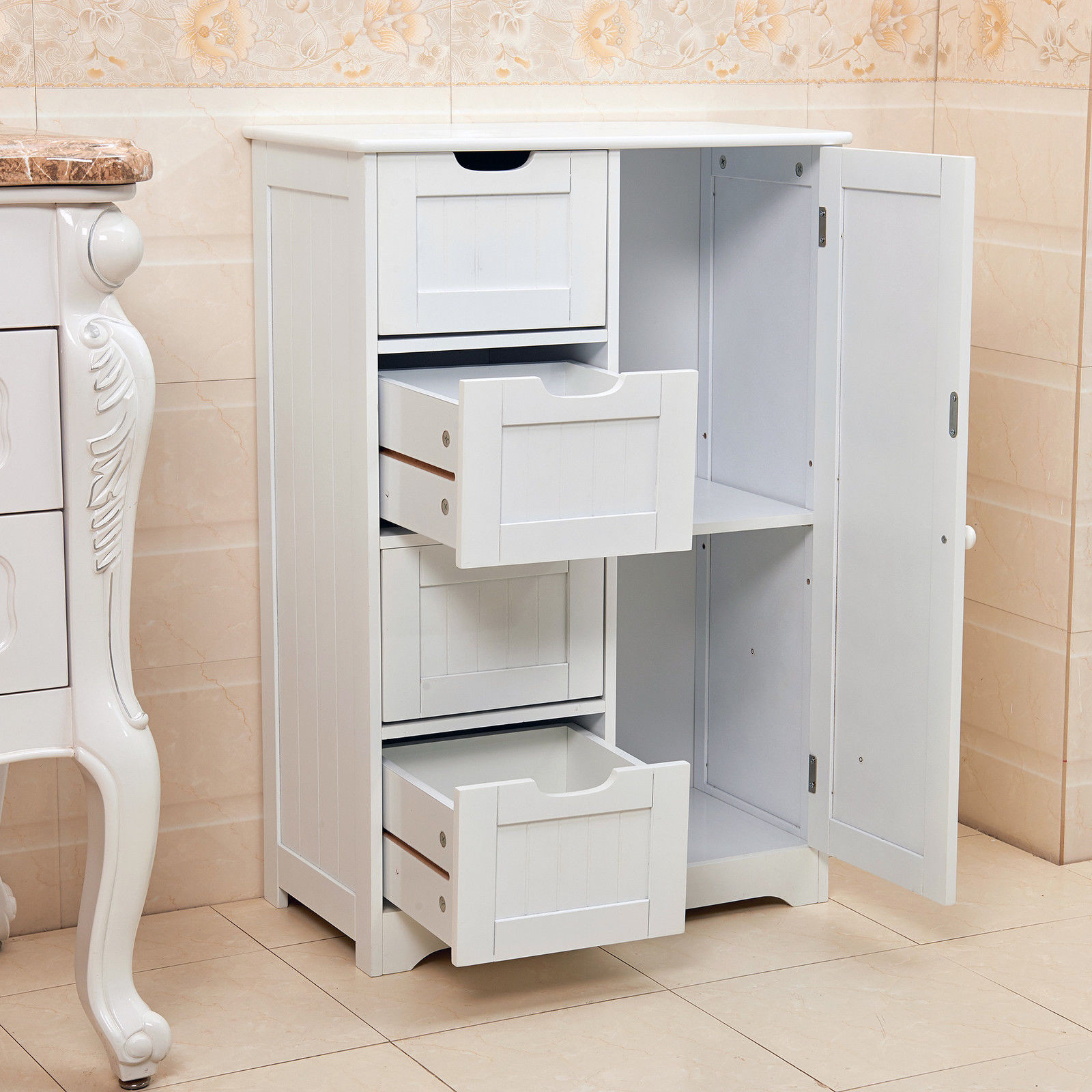 Bathroom Storage Cabinet With Drawers
 White Wooden 4 Drawer Bathroom Storage Cupboard Cabinet