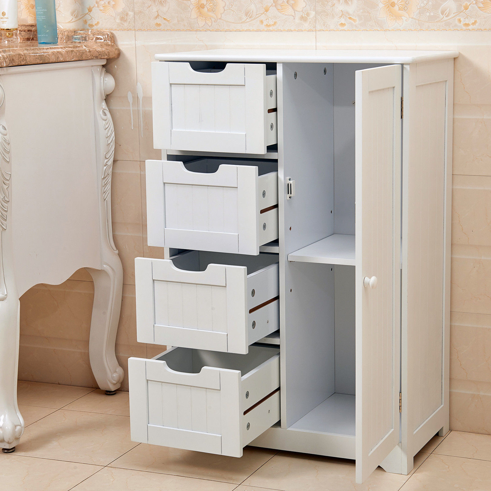 Bathroom Storage Cabinet With Drawers
 White Wooden 4 Drawer Bathroom Storage Cupboard Cabinet