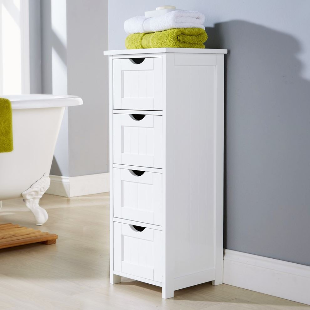 Bathroom Storage Cabinet With Drawers
 WHITE MULTI USE BATHROOM STORAGE UNIT 4 DRAWER CABINET