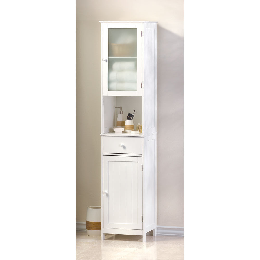 Bathroom Storage Cabinets White
 70 7 8” TALL LAKESIDE WHITE WOOD TALL STORAGE CABINET