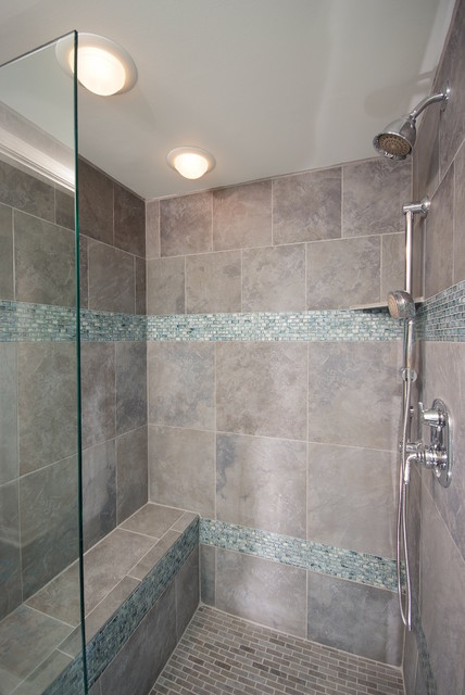 Bathroom Tile Shower Designs
 bathroom shower in cool blue tile Contemporary