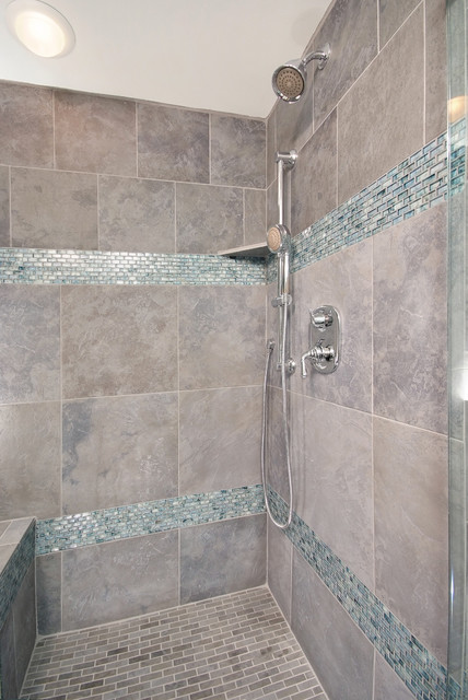 Bathroom Tile Shower Designs
 bathroom shower in cool blue tile Traditional