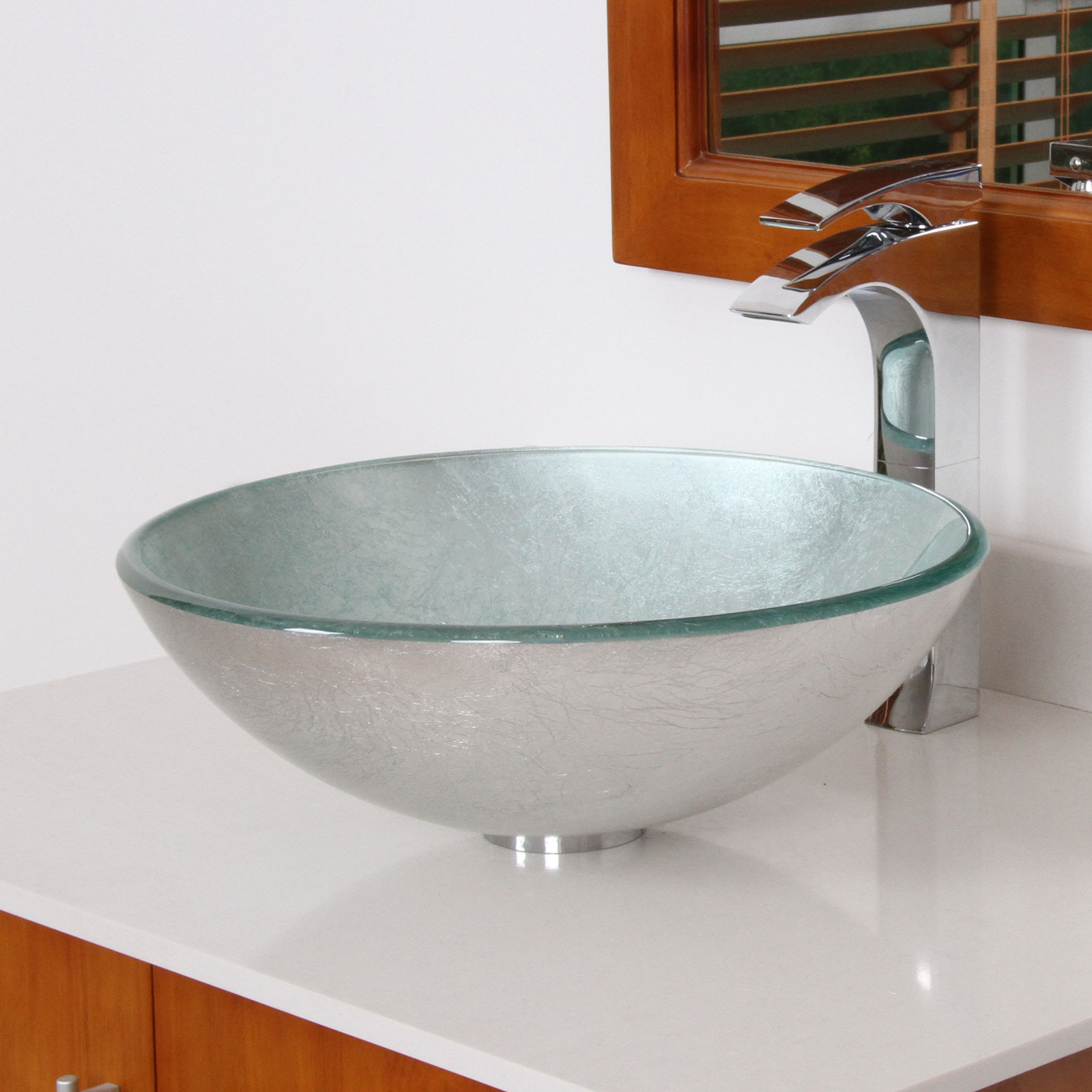 Bathroom Vessel Sinks
 ELITE 1308 Modern Tempered Glass Bathroom Vessel Sink With