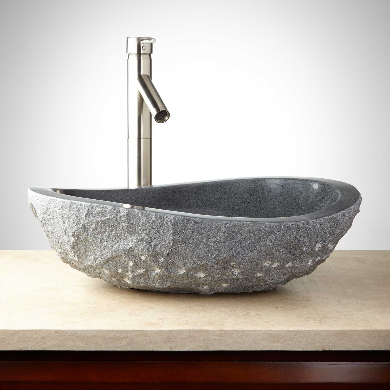 Bathroom Vessel Sinks
 Granite Vessel Sink with Light Granite Chiseled Exterior