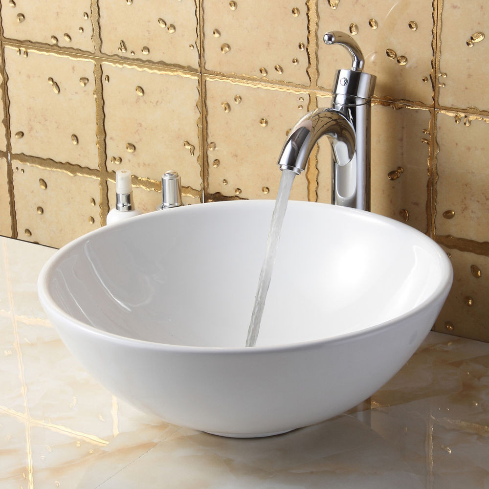 Bathroom Vessel Sinks
 ELITE Bathroom Round White Ceramic Vessel Sink & Chrome