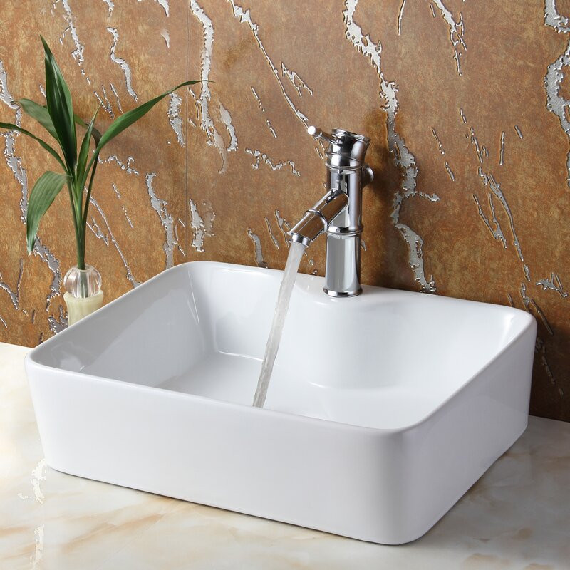Bathroom Vessel Sinks
 Elite Ceramic Rectangular Vessel Bathroom Sink & Reviews